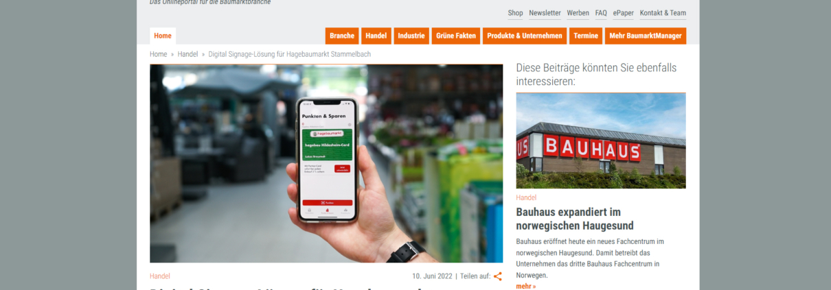 BaumarktManager berichtet über Digital Signage Lösung